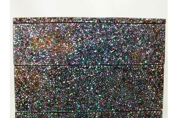 時代物　螺鈿(ラデン)　星をちりばめたような眩い脚付き五段重箱(漆器、木製、お重)(R-079137)