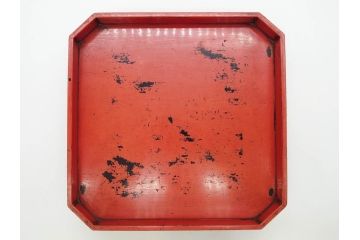 時代物　根来塗　時を重ねた風合いが魅力のお膳2客セット(角盆、漆器、木製、脚付き)(R-079139)