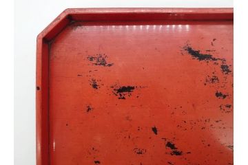 時代物　根来塗　時を重ねた風合いが魅力のお膳2客セット(角盆、漆器、木製、脚付き)(R-079139)