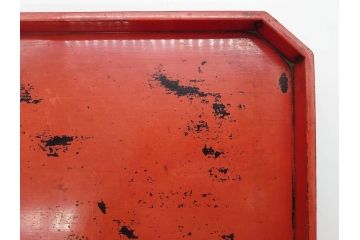 時代物　根来塗　時を重ねた風合いが魅力のお膳2客セット(角盆、漆器、木製、脚付き)(R-079139)