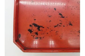時代物　根来塗　時を重ねた風合いが魅力のお膳2客セット(角盆、漆器、木製、脚付き)(R-079139)