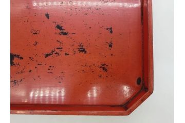 時代物　根来塗　時を重ねた風合いが魅力のお膳2客セット(角盆、漆器、木製、脚付き)(R-079139)