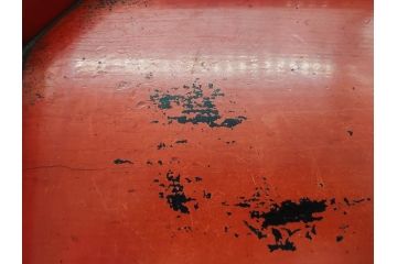 時代物　根来塗　時を重ねた風合いが魅力のお膳2客セット(角盆、漆器、木製、脚付き)(R-079139)