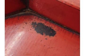 時代物　根来塗　時を重ねた風合いが魅力のお膳2客セット(角盆、漆器、木製、脚付き)(R-079139)