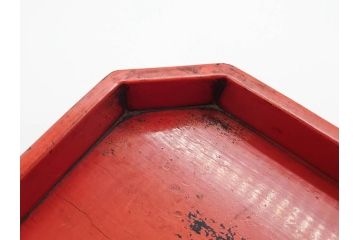 時代物　根来塗　時を重ねた風合いが魅力のお膳2客セット(角盆、漆器、木製、脚付き)(R-079139)