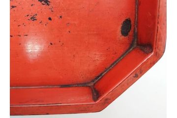 時代物　根来塗　時を重ねた風合いが魅力のお膳2客セット(角盆、漆器、木製、脚付き)(R-079139)
