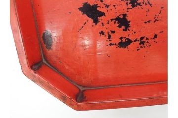 時代物　根来塗　時を重ねた風合いが魅力のお膳2客セット(角盆、漆器、木製、脚付き)(R-079139)