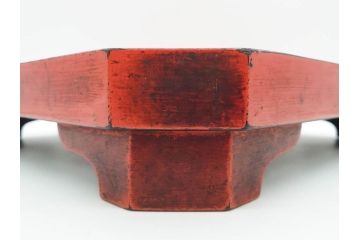 時代物　根来塗　時を重ねた風合いが魅力のお膳2客セット(角盆、漆器、木製、脚付き)(R-079139)