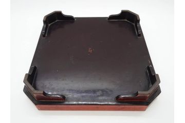 時代物　根来塗　時を重ねた風合いが魅力のお膳2客セット(角盆、漆器、木製、脚付き)(R-079139)