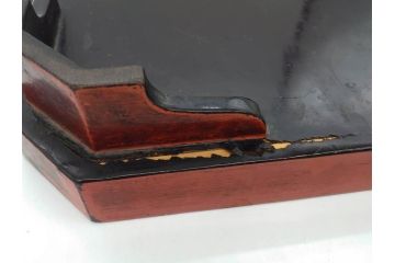 時代物　根来塗　時を重ねた風合いが魅力のお膳2客セット(角盆、漆器、木製、脚付き)(R-079139)