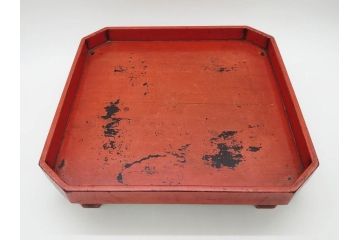 時代物　根来塗　時を重ねた風合いが魅力のお膳2客セット(角盆、漆器、木製、脚付き)(R-079139)