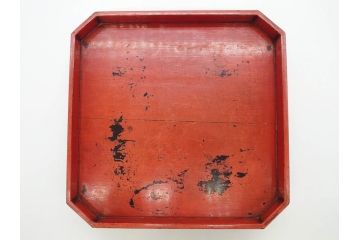 時代物　根来塗　時を重ねた風合いが魅力のお膳2客セット(角盆、漆器、木製、脚付き)(R-079139)
