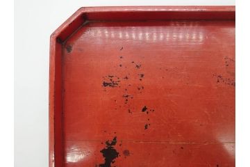時代物　根来塗　時を重ねた風合いが魅力のお膳2客セット(角盆、漆器、木製、脚付き)(R-079139)