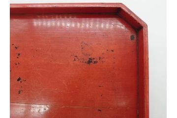 時代物　根来塗　時を重ねた風合いが魅力のお膳2客セット(角盆、漆器、木製、脚付き)(R-079139)
