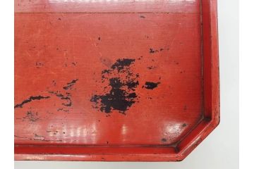 時代物　根来塗　時を重ねた風合いが魅力のお膳2客セット(角盆、漆器、木製、脚付き)(R-079139)