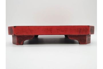 時代物　根来塗　時を重ねた風合いが魅力のお膳2客セット(角盆、漆器、木製、脚付き)(R-079139)
