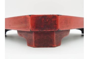 時代物　根来塗　時を重ねた風合いが魅力のお膳2客セット(角盆、漆器、木製、脚付き)(R-079139)