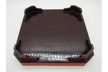 時代物　根来塗　時を重ねた風合いが魅力のお膳2客セット(角盆、漆器、木製、脚付き)(R-079139)