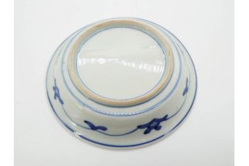 江戸期　古伊万里　染付　(渦福)約12cm　4寸/(菊桐紋)約15cm　5寸　和の雰囲気漂う小皿2枚&中皿セット(菊桐紋、禍福、豆皿、和皿、和食器、四寸、五寸)(R-079150)