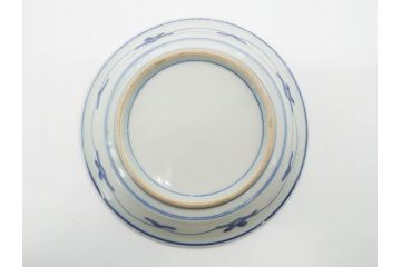 江戸期　古伊万里　染付　(渦福)約12cm　4寸/(菊桐紋)約15cm　5寸　和の雰囲気漂う小皿2枚&中皿セット(菊桐紋、禍福、豆皿、和皿、和食器、四寸、五寸)(R-079150)