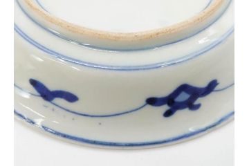 江戸期　古伊万里　染付　(渦福)約12cm　4寸/(菊桐紋)約15cm　5寸　和の雰囲気漂う小皿2枚&中皿セット(菊桐紋、禍福、豆皿、和皿、和食器、四寸、五寸)(R-079150)