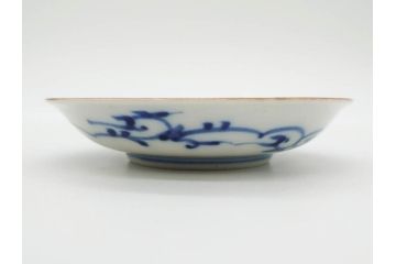 江戸期　古伊万里　染付　(渦福)約12cm　4寸/(菊桐紋)約15cm　5寸　和の雰囲気漂う小皿2枚&中皿セット(菊桐紋、禍福、豆皿、和皿、和食器、四寸、五寸)(R-079150)