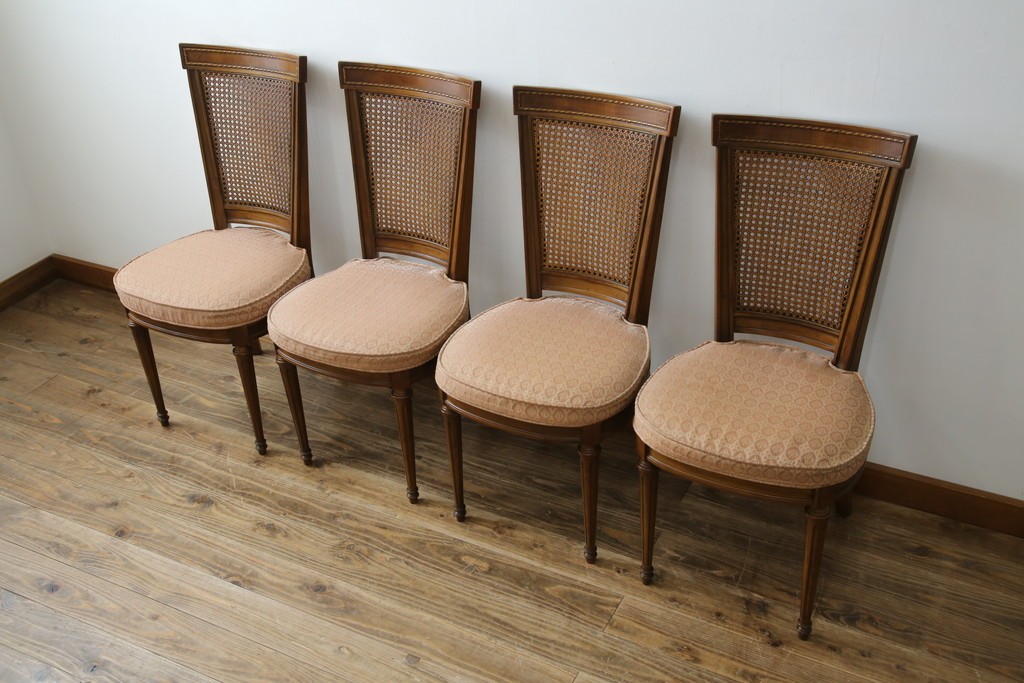 中古　DREXEL HERITAGE(ドレクセルヘリテイジ)　Et Cetera(エトセトラ)コレクション　エレガントな雰囲気づくりが叶うサイドチェア4脚セット　(R-079157)