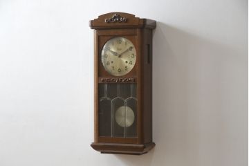 和製アンティーク　Meiji(明治時計社)　クォーツ式　昭和レトロな空間づくりに活躍する掛け時計(柱時計、古時計、振り子時計)(R-079162)