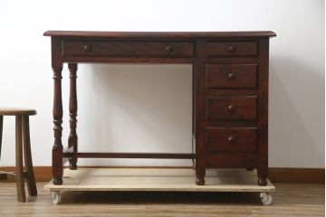 中古　九州民芸家具　和・洋どちらのお部屋にも取り入れやすい!!シックな佇まいが魅力のデスク(片袖デスク、片袖机、ワークデスク、在宅用、在宅ワーク用)(R-079163)