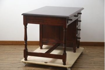 中古　九州民芸家具　和・洋どちらのお部屋にも取り入れやすい!!シックな佇まいが魅力のデスク(片袖デスク、片袖机、ワークデスク、在宅用、在宅ワーク用)(R-079163)