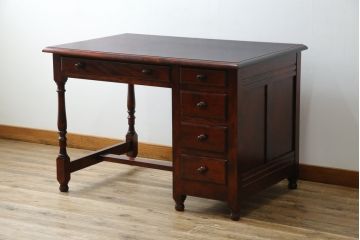 中古　九州民芸家具　和・洋どちらのお部屋にも取り入れやすい!!シックな佇まいが魅力のデスク(片袖デスク、片袖机、ワークデスク、在宅用、在宅ワーク用)(R-079163)