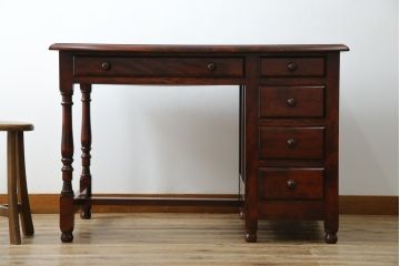 中古　九州民芸家具　和・洋どちらのお部屋にも取り入れやすい!!シックな佇まいが魅力のデスク(片袖デスク、片袖机、ワークデスク、在宅用、在宅ワーク用)(R-079163)
