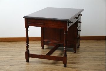 中古　九州民芸家具　和・洋どちらのお部屋にも取り入れやすい!!シックな佇まいが魅力のデスク(片袖デスク、片袖机、ワークデスク、在宅用、在宅ワーク用)(R-079163)