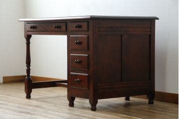 中古　九州民芸家具　和・洋どちらのお部屋にも取り入れやすい!!シックな佇まいが魅力のデスク(片袖デスク、片袖机、ワークデスク、在宅用、在宅ワーク用)(R-079163)