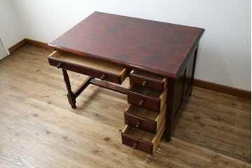 中古　九州民芸家具　和・洋どちらのお部屋にも取り入れやすい!!シックな佇まいが魅力のデスク(片袖デスク、片袖机、ワークデスク、在宅用、在宅ワーク用)(R-079163)