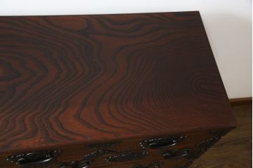 中古　美品!!　岩谷堂箪笥　四尺丸清水型　力強い木目と重厚感ある金具が魅力の和箪笥(整理箪笥、衣装タンス、収納たんす、引き出し、サイドボード、サイドチェスト)(R-079166)