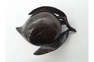 時代物　匠の技が光る古銅水滴2点セット(書道具、唐物?、中国?、中国美術、桃、果物)(R-079170)