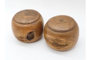 時代物　竹製　木目を生かしたデザインが目を引く碁笥(中国?、唐物?、囲碁)(R-079173)