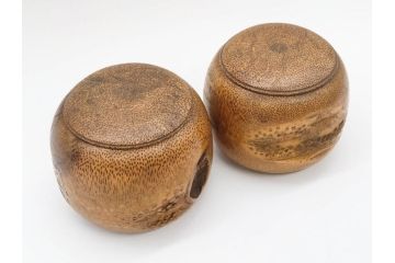 時代物　竹製　木目を生かしたデザインが目を引く碁笥(中国?、唐物?、囲碁)(R-079173)