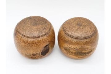 時代物　竹製　木目を生かしたデザインが目を引く碁笥(中国?、唐物?、囲碁)(R-079173)