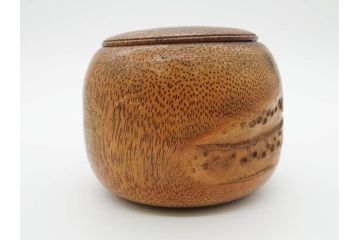 時代物　竹製　木目を生かしたデザインが目を引く碁笥(中国?、唐物?、囲碁)(R-079173)