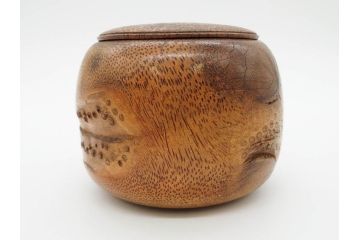 時代物　竹製　木目を生かしたデザインが目を引く碁笥(中国?、唐物?、囲碁)(R-079173)