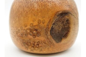 時代物　竹製　木目を生かしたデザインが目を引く碁笥(中国?、唐物?、囲碁)(R-079173)