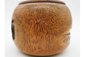 時代物　竹製　木目を生かしたデザインが目を引く碁笥(中国?、唐物?、囲碁)(R-079173)