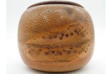 時代物　竹製　木目を生かしたデザインが目を引く碁笥(中国?、唐物?、囲碁)(R-079173)