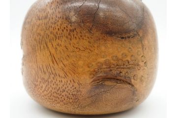 時代物　竹製　木目を生かしたデザインが目を引く碁笥(中国?、唐物?、囲碁)(R-079173)