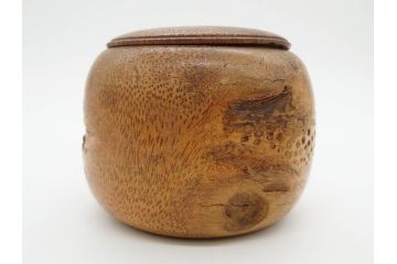 時代物　竹製　木目を生かしたデザインが目を引く碁笥(中国?、唐物?、囲碁)(R-079173)