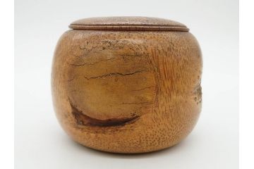 時代物　竹製　木目を生かしたデザインが目を引く碁笥(中国?、唐物?、囲碁)(R-079173)