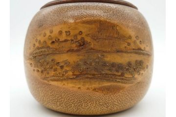 時代物　竹製　木目を生かしたデザインが目を引く碁笥(中国?、唐物?、囲碁)(R-079173)