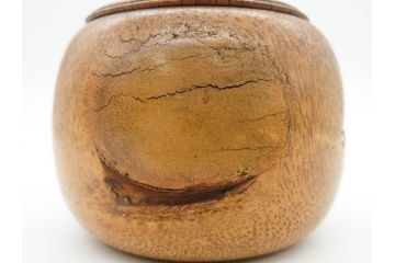 時代物　竹製　木目を生かしたデザインが目を引く碁笥(中国?、唐物?、囲碁)(R-079173)